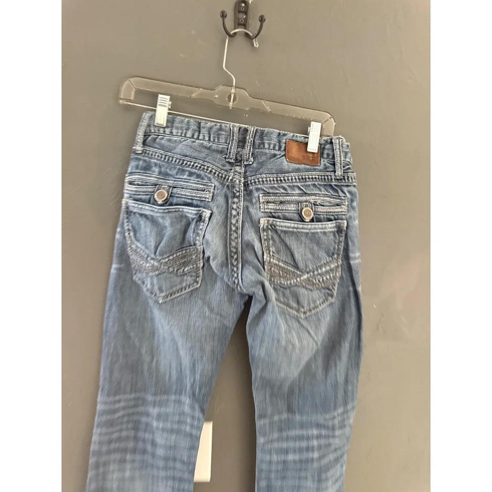 BKE Fulton Mens 28R Straight Leg Medium Wash Heavy Stitch Denim Jeans Button Fly